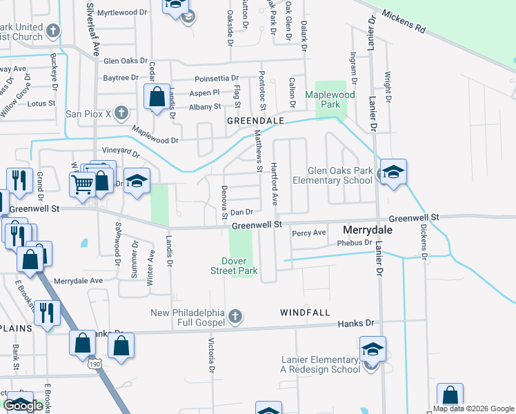 map of restaurants, bars, coffee shops, grocery stores, and more near 5637 Matthews Street in Baton Rouge