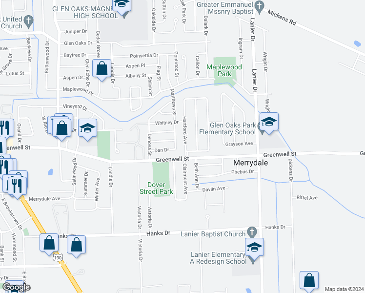 map of restaurants, bars, coffee shops, grocery stores, and more near 5657 Hartford Avenue in Baton Rouge