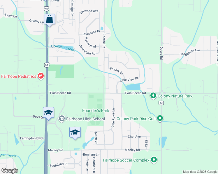 map of restaurants, bars, coffee shops, grocery stores, and more near 638 Norman Lane in Fairhope