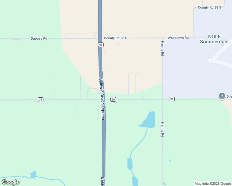 map of restaurants, bars, coffee shops, grocery stores, and more near 21076 County Road 36 in Summerdale