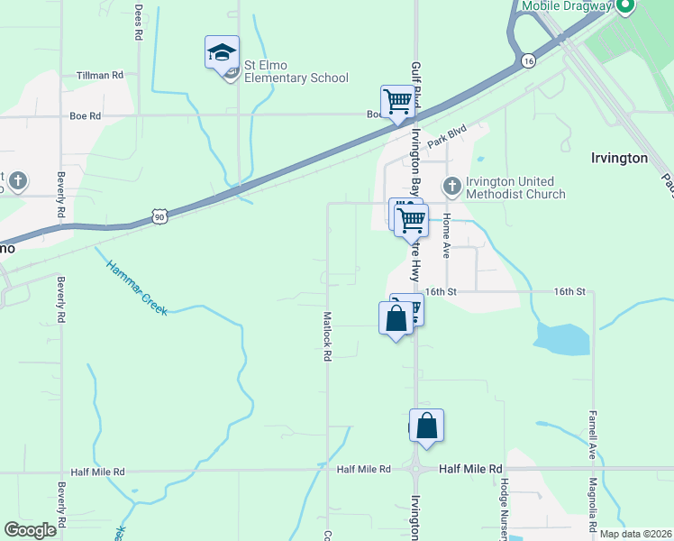 map of restaurants, bars, coffee shops, grocery stores, and more near 9077 C Matlock Rd in Mobile