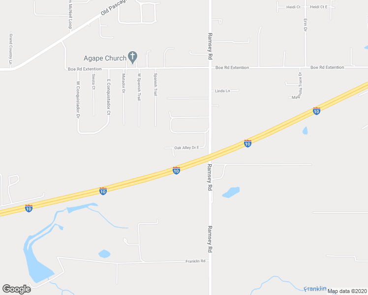map of restaurants, bars, coffee shops, grocery stores, and more near Oak Alley Drive East in Grand Bay