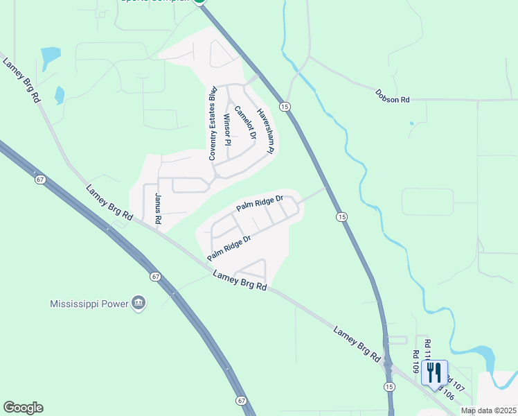 map of restaurants, bars, coffee shops, grocery stores, and more near 17126 Palm Ridge Drive in D'Iberville