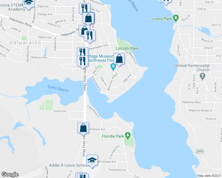map of restaurants, bars, coffee shops, grocery stores, and more near 138 Edge Avenue in Valparaiso