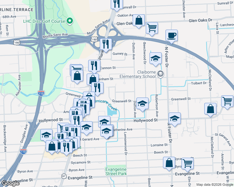 map of restaurants, bars, coffee shops, grocery stores, and more near 5931 Beechwood Drive in Baton Rouge
