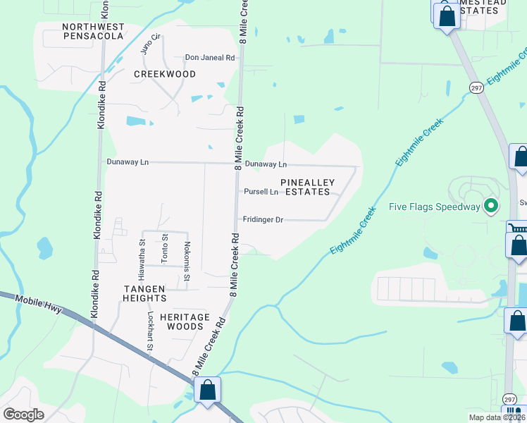 map of restaurants, bars, coffee shops, grocery stores, and more near 3350 Fridinger Dr in Pensacola