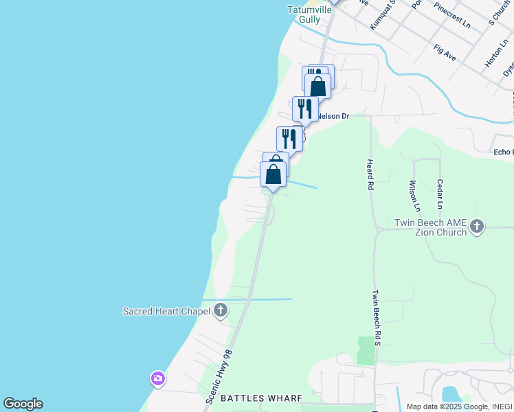 map of restaurants, bars, coffee shops, grocery stores, and more near 5845 Rivenbark Lane in Fairhope