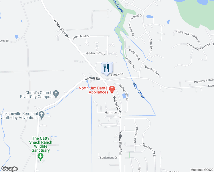 map of restaurants, bars, coffee shops, grocery stores, and more near 14554 Yellow Bluff Road in Jacksonville