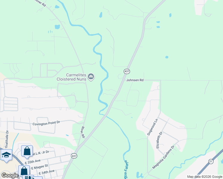 map of restaurants, bars, coffee shops, grocery stores, and more near 73545 Louisiana 437 in Covington