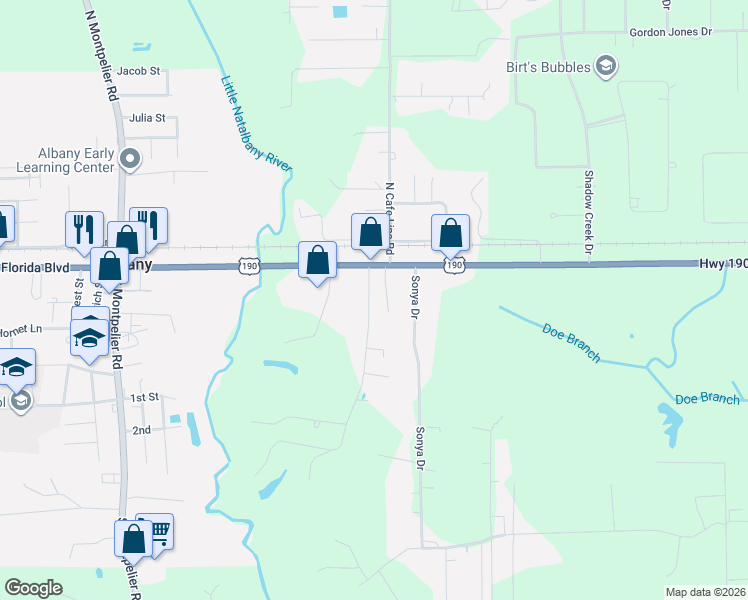 map of restaurants, bars, coffee shops, grocery stores, and more near 29670 Highway 444 in Springfield