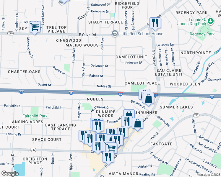 map of restaurants, bars, coffee shops, grocery stores, and more near 3789 Nobles Street in Pensacola