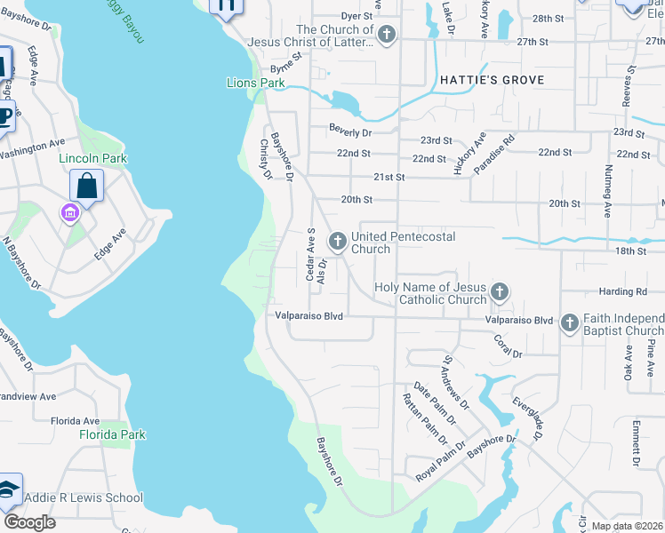map of restaurants, bars, coffee shops, grocery stores, and more near 1312 Cedar Avenue South in Niceville