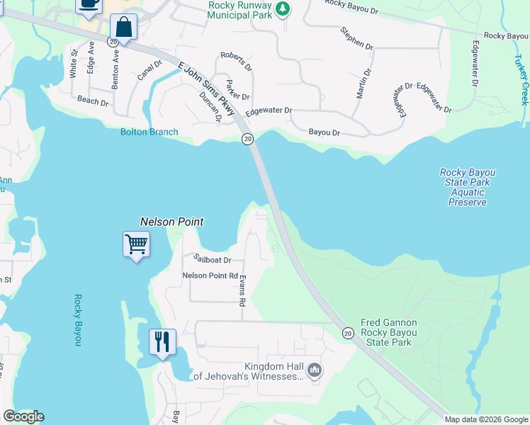 map of restaurants, bars, coffee shops, grocery stores, and more near 1727 Evans Court in Niceville