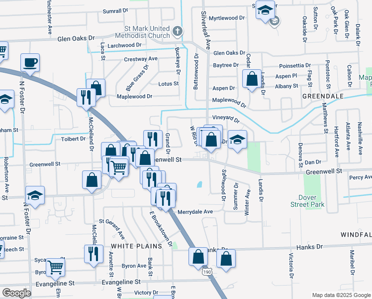 map of restaurants, bars, coffee shops, grocery stores, and more near 6525 Greenwell Street in Baton Rouge