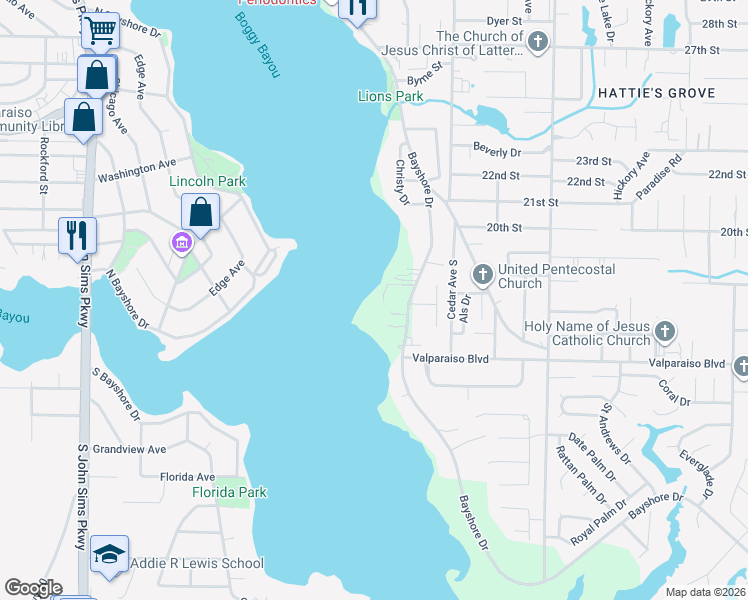 map of restaurants, bars, coffee shops, grocery stores, and more near 103 Sadler Court in Niceville