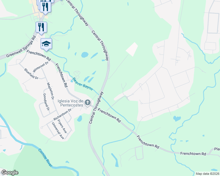 map of restaurants, bars, coffee shops, grocery stores, and more near 14879 Frenchtown Road in Central