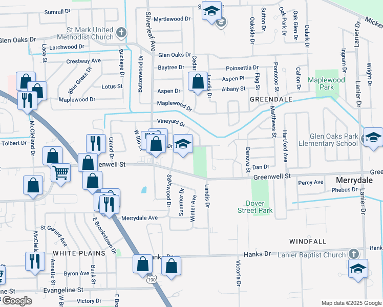 map of restaurants, bars, coffee shops, grocery stores, and more near 6700 Rio Drive in Baton Rouge
