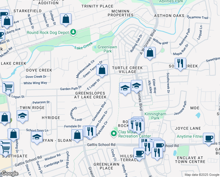 map of restaurants, bars, coffee shops, grocery stores, and more near 1401 Clearview Loop in Round Rock