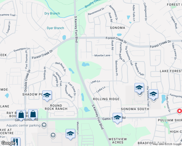 map of restaurants, bars, coffee shops, grocery stores, and more near 1294 Johnson Lane in Round Rock