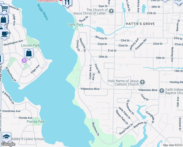 map of restaurants, bars, coffee shops, grocery stores, and more near 1300 Cedar Avenue South in Niceville