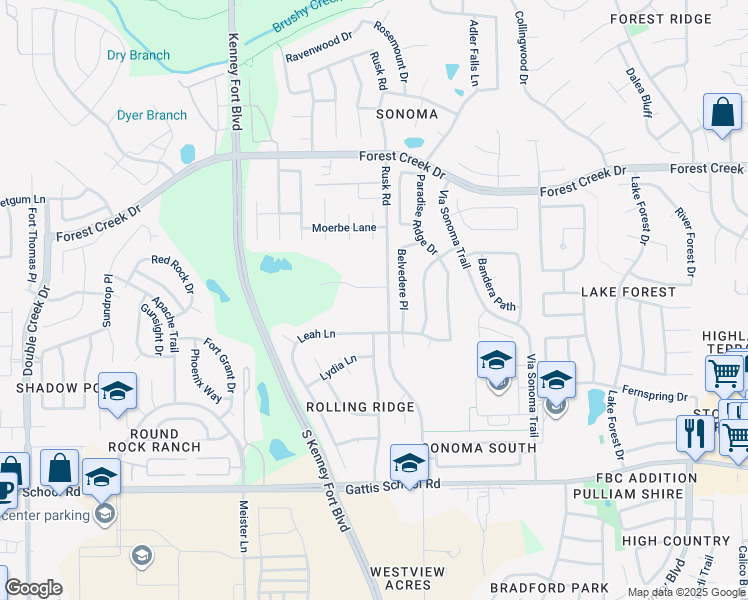 map of restaurants, bars, coffee shops, grocery stores, and more near 1490 Rusk Road in Round Rock