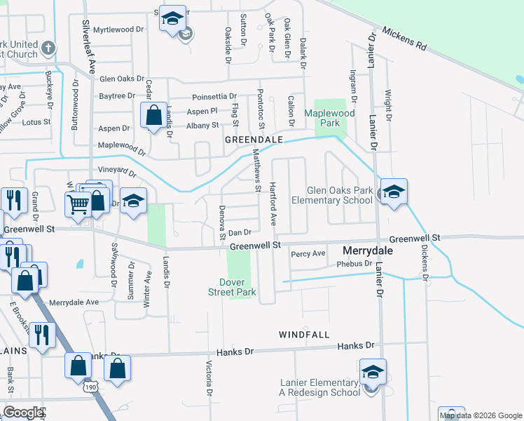 map of restaurants, bars, coffee shops, grocery stores, and more near 5763 Hartford Avenue in Baton Rouge
