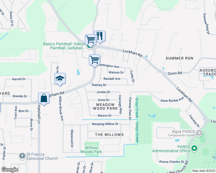 map of restaurants, bars, coffee shops, grocery stores, and more near 9270 Dabney Drive in Denham Springs