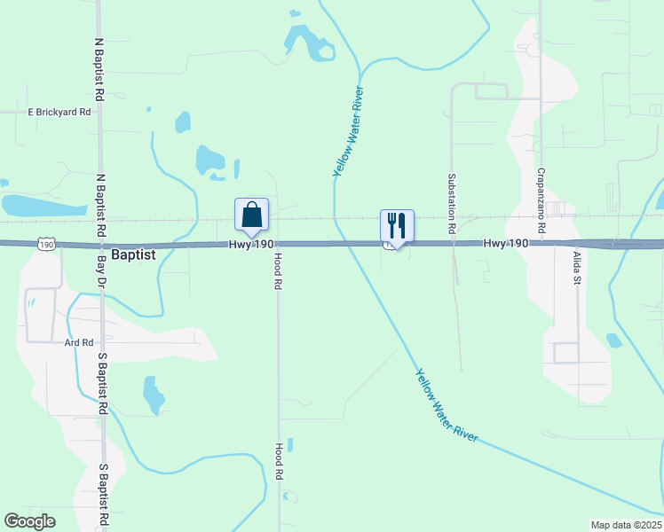 map of restaurants, bars, coffee shops, grocery stores, and more near 12336 U.S. 190 in Hammond