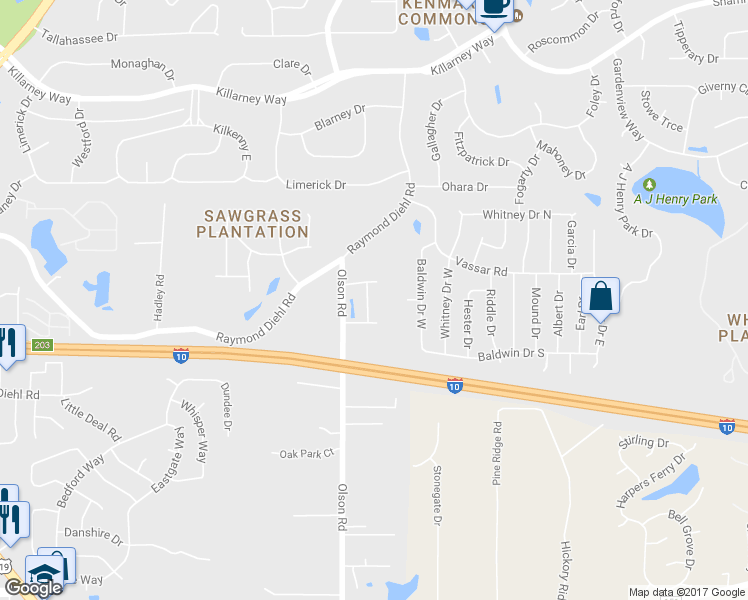 map of restaurants, bars, coffee shops, grocery stores, and more near 3247 Grant Creek Trial in Tallahassee