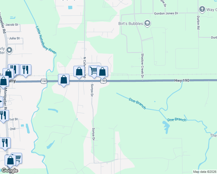 map of restaurants, bars, coffee shops, grocery stores, and more near 19528 Florida Boulevard in Albany