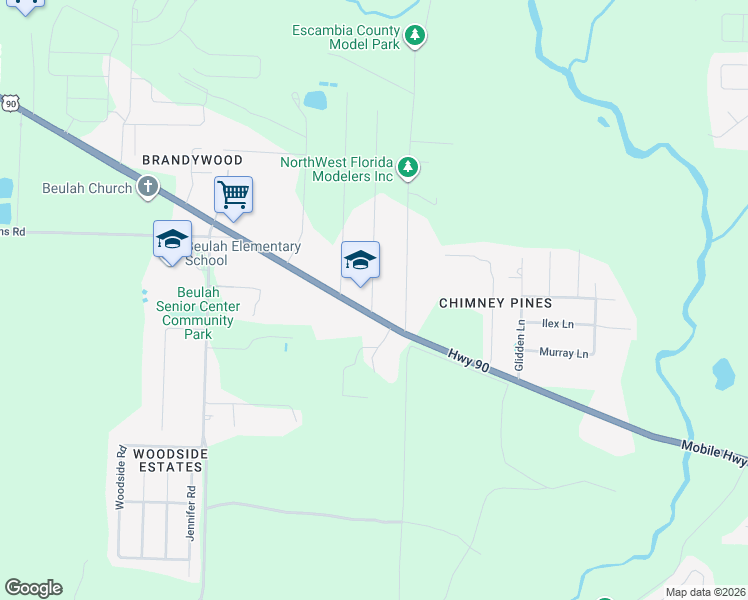 map of restaurants, bars, coffee shops, grocery stores, and more near 7417 Stagecoach Road in Pensacola