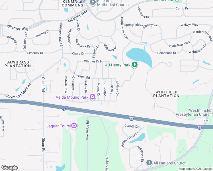 map of restaurants, bars, coffee shops, grocery stores, and more near 3245 Albert Drive in Tallahassee