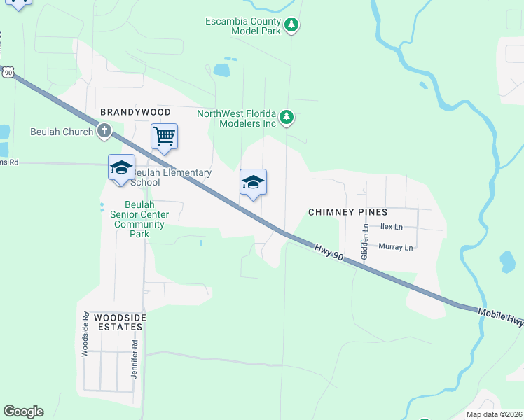 map of restaurants, bars, coffee shops, grocery stores, and more near 7417 Stagecoach Road in Pensacola