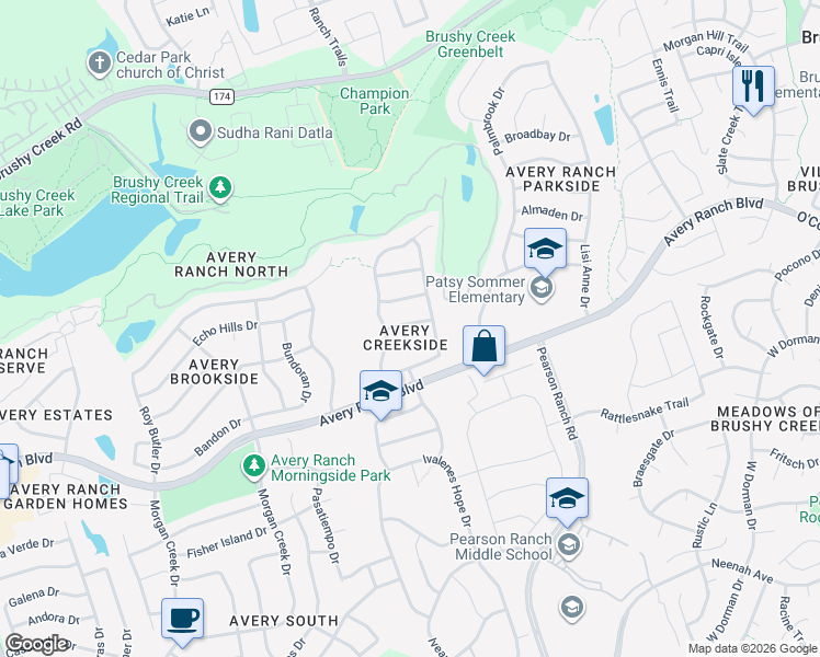 map of restaurants, bars, coffee shops, grocery stores, and more near 16100 Double Eagle Drive in Austin