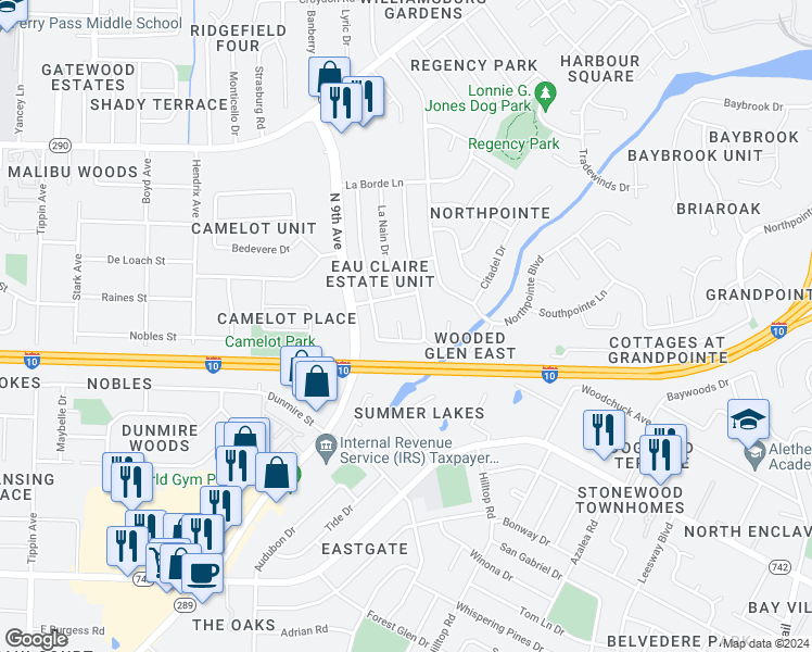 map of restaurants, bars, coffee shops, grocery stores, and more near 7640 Chezarae Drive in Pensacola