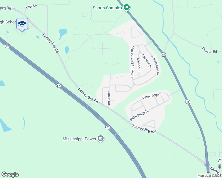 map of restaurants, bars, coffee shops, grocery stores, and more near 15142 Janus Road in Biloxi