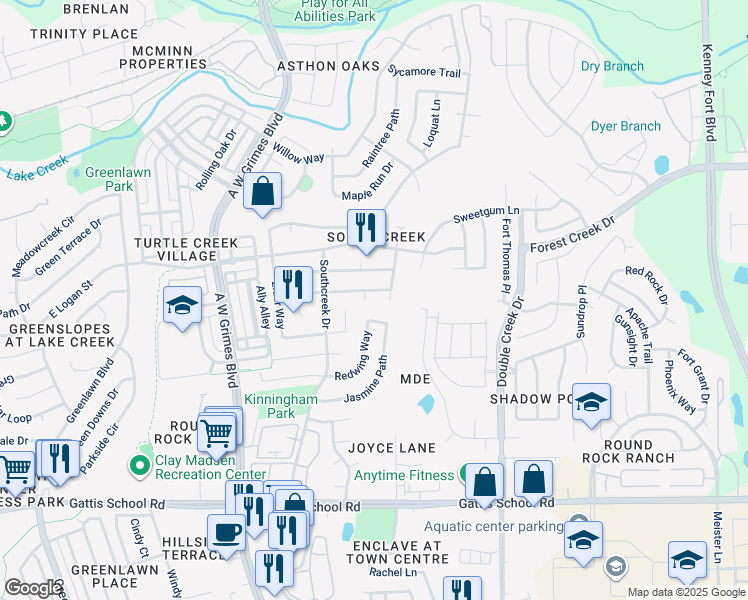 map of restaurants, bars, coffee shops, grocery stores, and more near 2111 Rosemary Lane in Round Rock