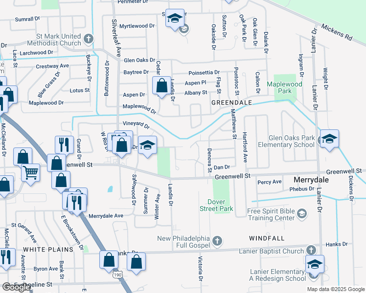 map of restaurants, bars, coffee shops, grocery stores, and more near 7050 Rio Drive in Baton Rouge