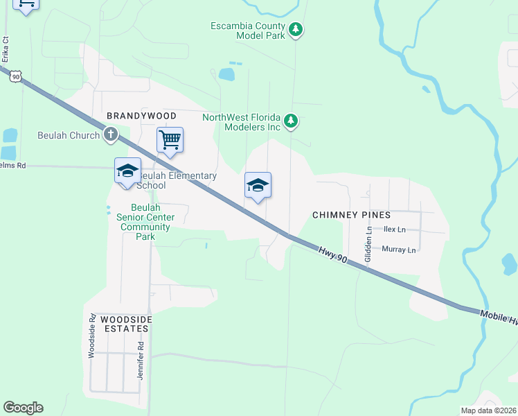 map of restaurants, bars, coffee shops, grocery stores, and more near 7417 Stagecoach Road in Pensacola