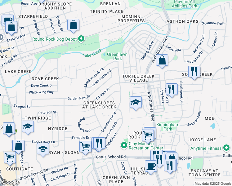 map of restaurants, bars, coffee shops, grocery stores, and more near 1401 Clearview Loop in Round Rock