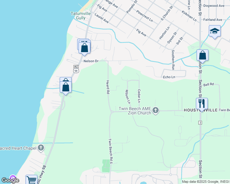 map of restaurants, bars, coffee shops, grocery stores, and more near 19140 Heard Road in Fairhope