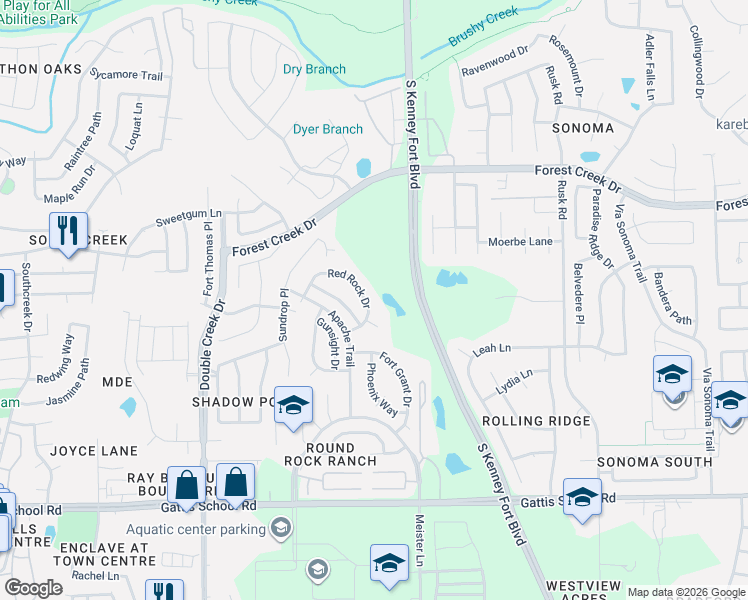 map of restaurants, bars, coffee shops, grocery stores, and more near 1822 Red Rock Drive in Round Rock
