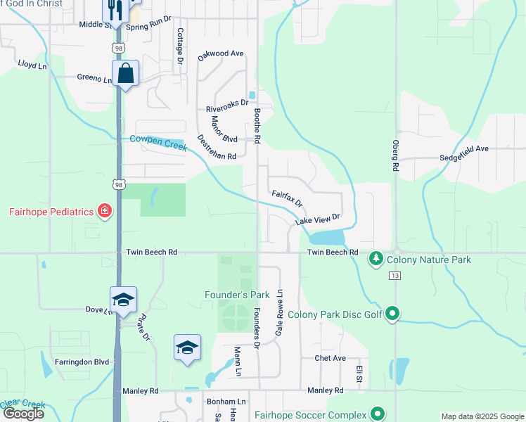 map of restaurants, bars, coffee shops, grocery stores, and more near 655 C Norman Lane in Fairhope