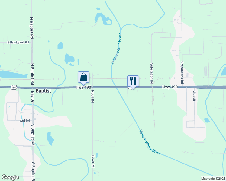 map of restaurants, bars, coffee shops, grocery stores, and more near 12336 U.S. 190 in Hammond