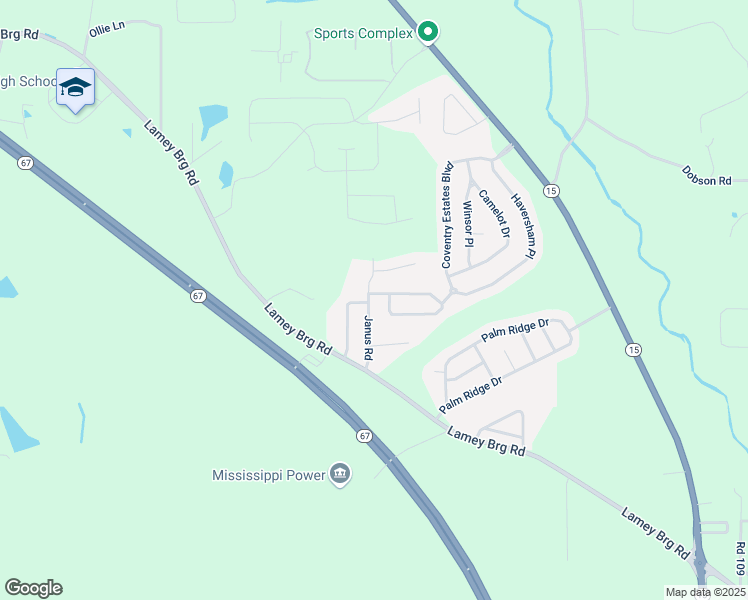 map of restaurants, bars, coffee shops, grocery stores, and more near 15142 Janus Road in Biloxi