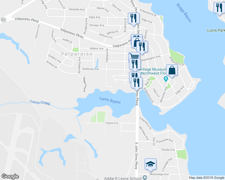 map of restaurants, bars, coffee shops, grocery stores, and more near 207 Highland Street in Valparaiso