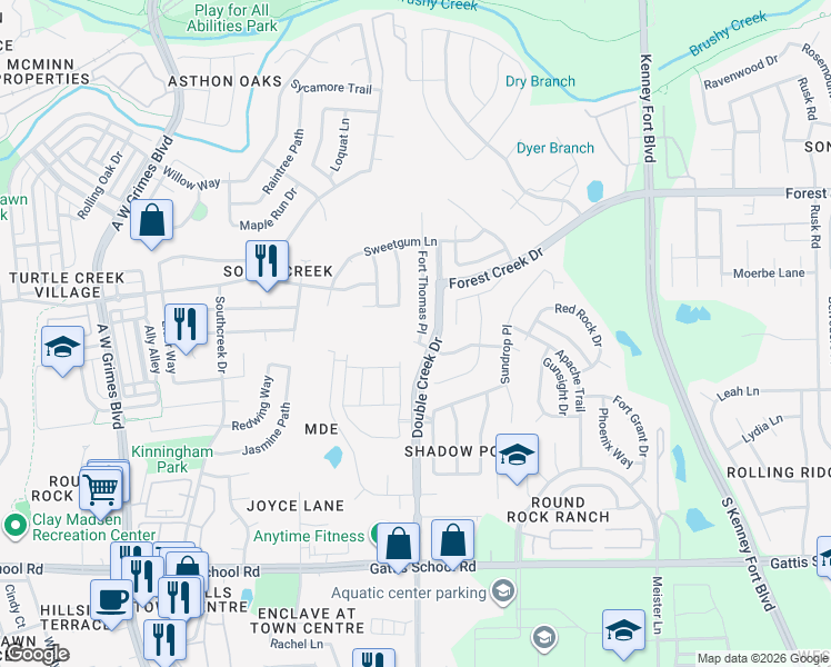 map of restaurants, bars, coffee shops, grocery stores, and more near 2000 Valerian Trail in Round Rock