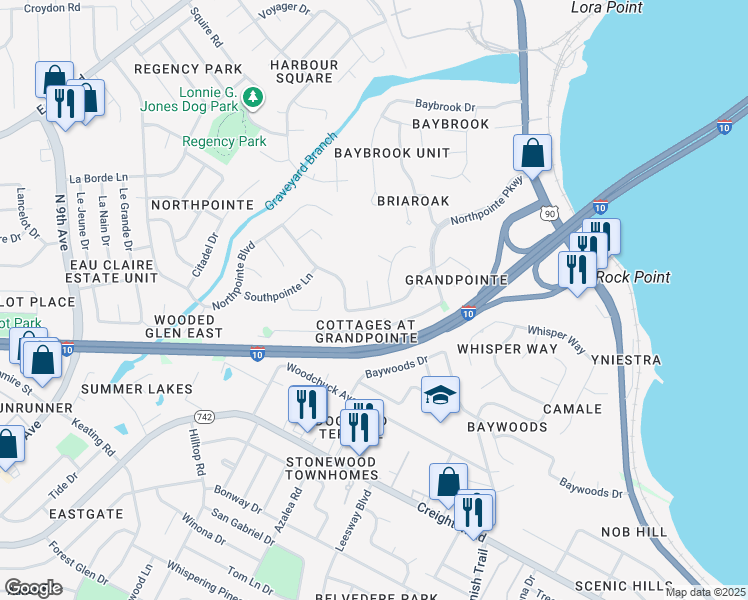 map of restaurants, bars, coffee shops, grocery stores, and more near 4603 Lennox Place in Pensacola