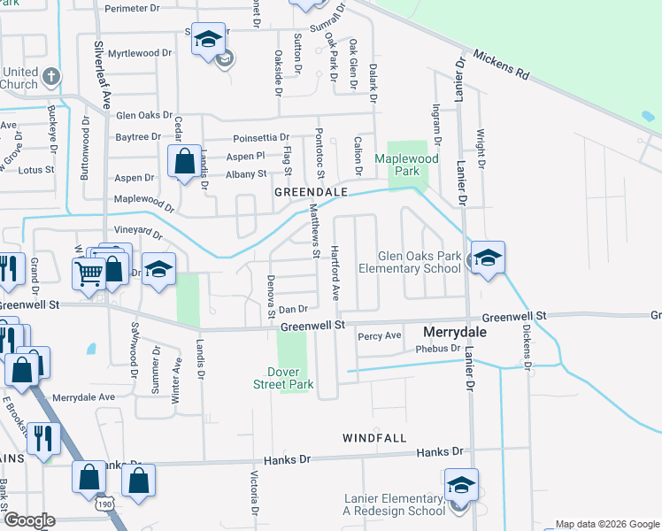 map of restaurants, bars, coffee shops, grocery stores, and more near 5763 Hartford Avenue in Baton Rouge