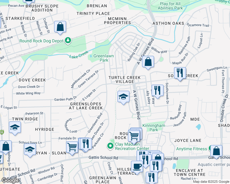 map of restaurants, bars, coffee shops, grocery stores, and more near in Round Rock